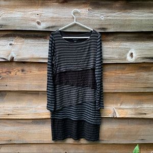 Tribal Striped Tiered Dress Size Large Black Brown